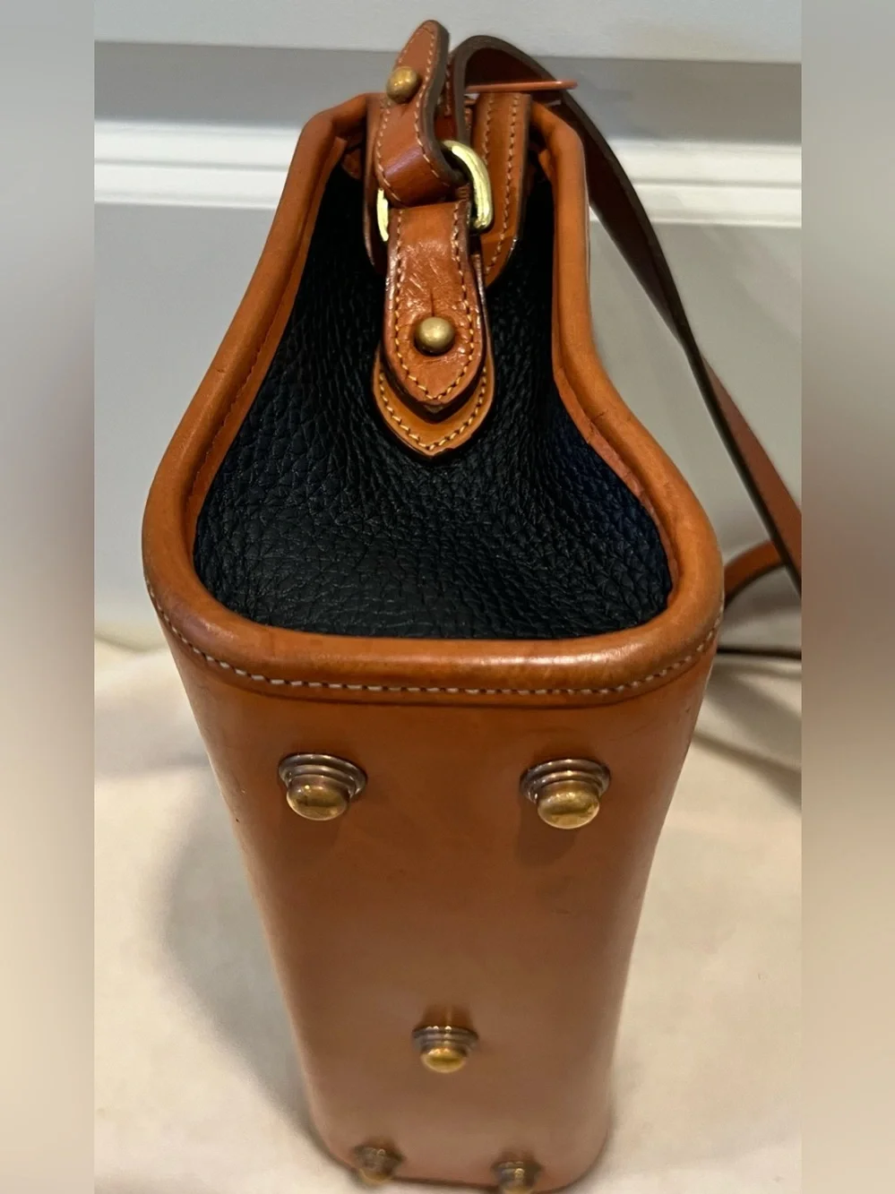 Vintage Dooney & Bourke Navy and Brown Two-Tone AWL Bag